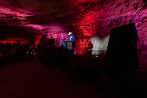 Brad Wuest shows the capabilities of the new lighting at Natural Bridge Caverns during a VIP sneak peek of Hidden Wonders