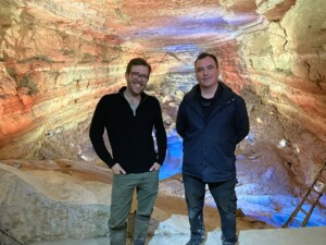 Composer Chris Thomas and Lighting Designer Jan Ptacin during the installation of Natural Bridged Caverns Hidden Wonders Show